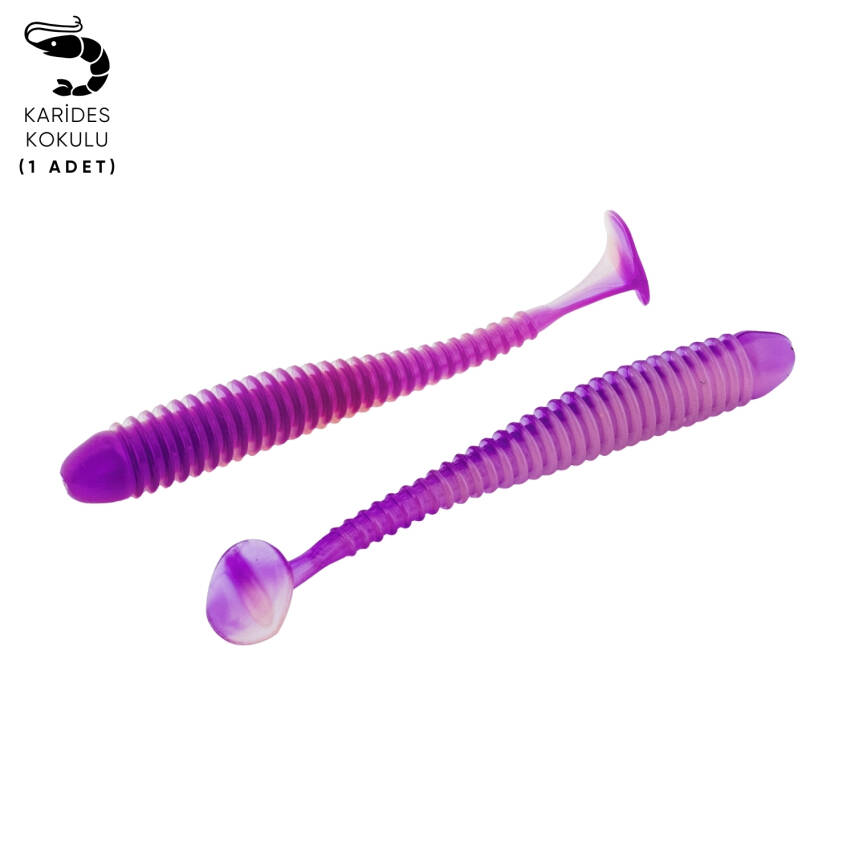 Silikon Kurt Yem - 4,2g 105mm - Turna/Levrek Silikonu - 1 Adet - Mor/Beyaz - Karides Kokulu - 1