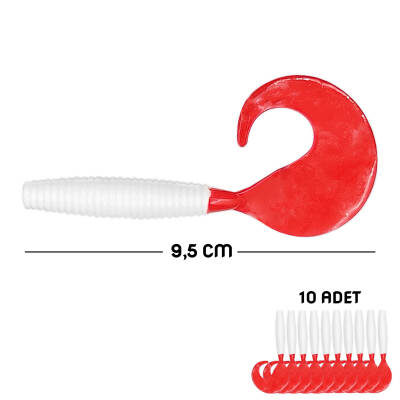Silikon Kurt Yem - 95mm - Kırmızı/Beyaz - 10'lu Paket - Yumy (460-O-18095)
