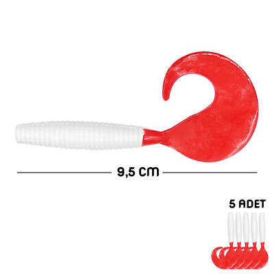 Silikon Kurt Yem - 95mm - Kırmızı/Beyaz - 5'li Paket - Yumy (460-O-18095) - 1