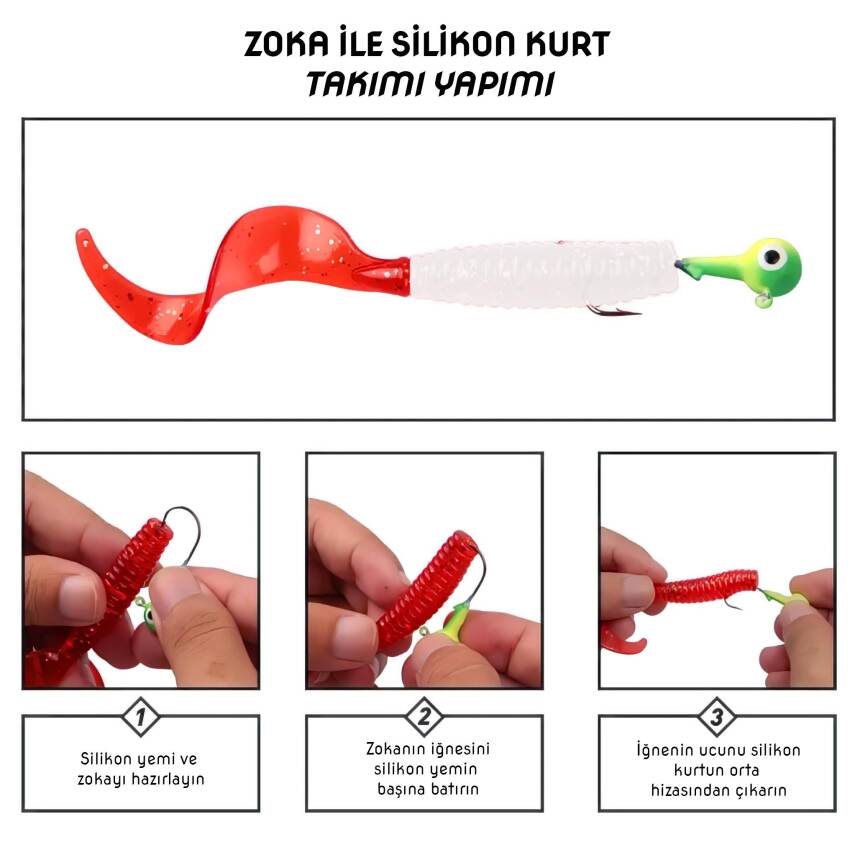 Silikon Kurt Yem - 95mm - Kırmızı/Beyaz - Yumy (460-O-18095) - 5