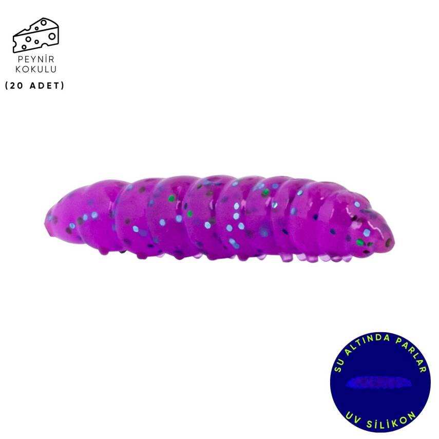 Silikon Kurt Yem - Fishack - 35mm - Peynir Kokulu - 20 Adet - Purple - UV - Trout Bait - 1