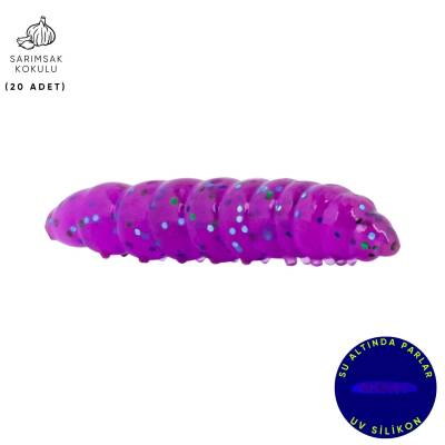 Silikon Kurt Yem - Fishack - 35mm - Sarımsak Kokulu - 20 Adet - Purple - UV - Trout Bait