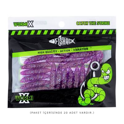 Silikon Kurt Yem - Fishack - 35mm - Sarımsak Kokulu - 20 Adet - Purple - UV - Trout Bait - 3