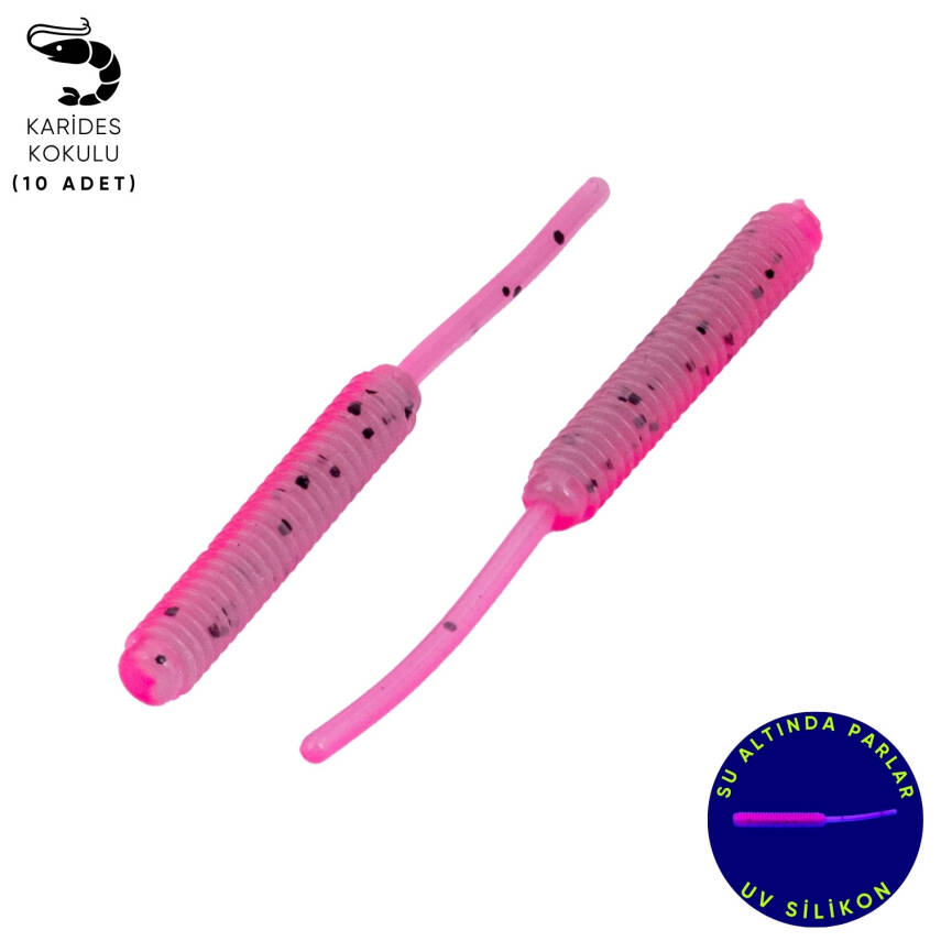 Silikon Kurt Yem - LRF Yem - 1g 52mm - Fishack Wormix - 10 Adet - Pink Gray - UV Silikon - 1