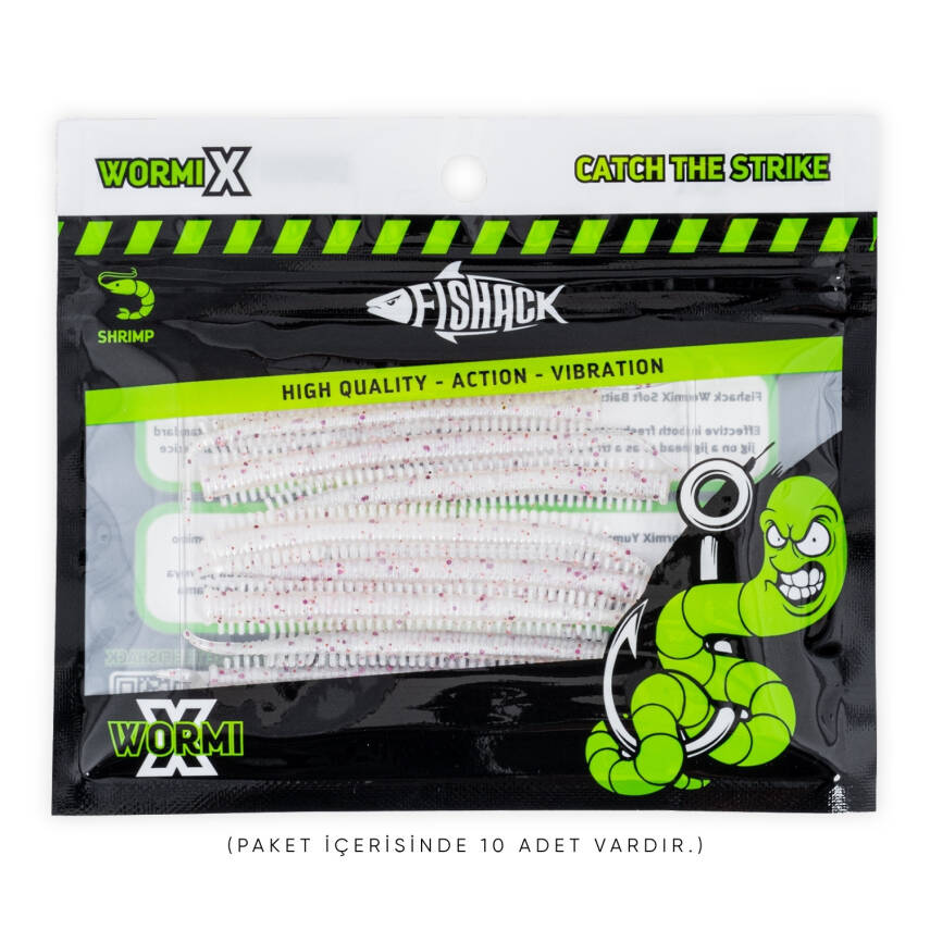 Fishack Wormix Silikon Kurt Yem - LRF Yem - 1g 70mm - Beyaz - 10 Adet - 4