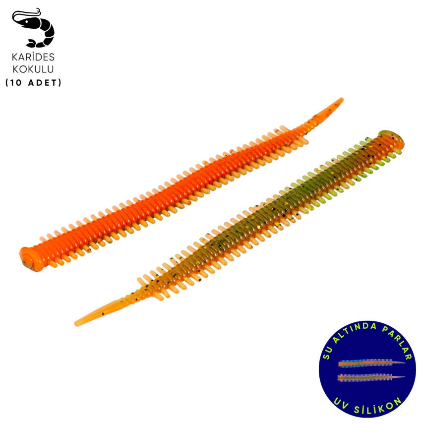 Silikon Kurt Yem - LRF Yem - 1g 70mm - Fishack Wormix - 10 Adet - Fluo Tiger - UV Silikon - 1