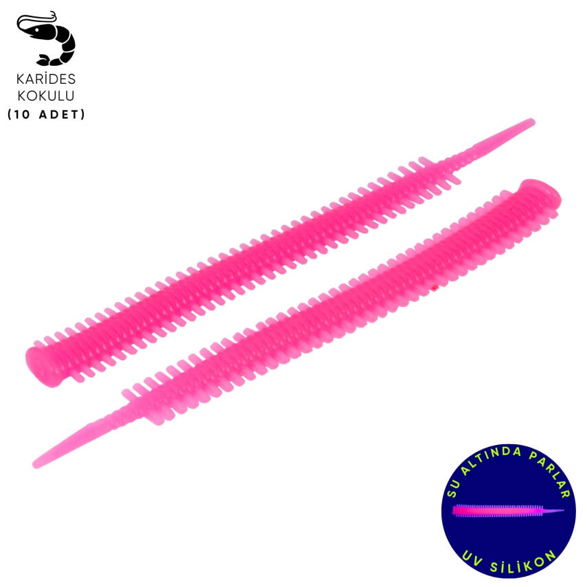 Silikon Kurt Yem - LRF Yem - 1g 70mm - Fishack Wormix - 10 Adet - Pink Glow - UV Silikon - 1