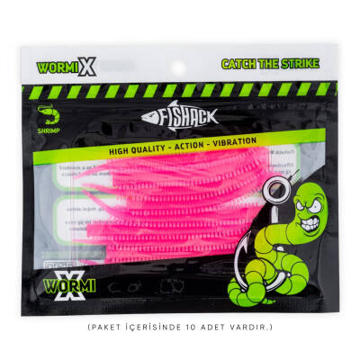 Silikon Kurt Yem - LRF Yem - 1g 70mm - Fishack Wormix - 10 Adet - Pink Glow - UV Silikon - 5