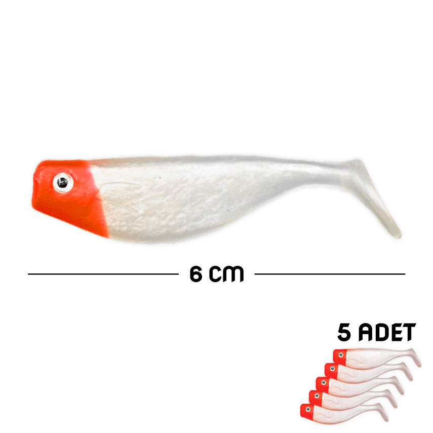 Silikon Sahte Balık Yem - DFT - 6cm - Kırmızı/Beyaz (141-3017) - 5'li Paket - 1