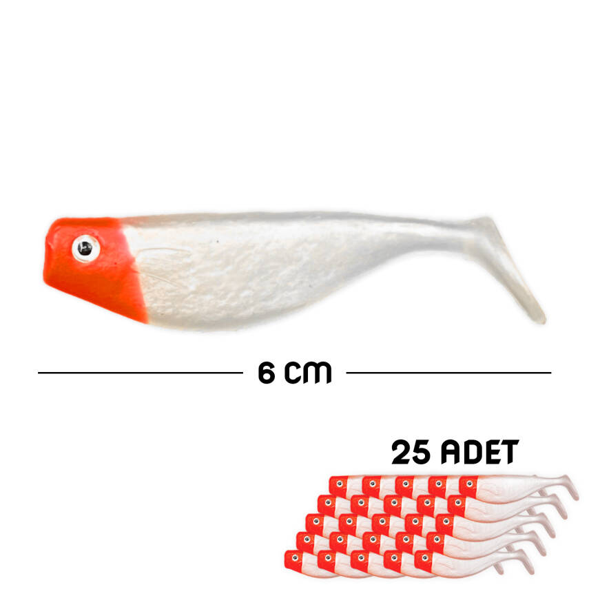Silikon Sahte Balık Yem - DFT - 6cm - Kırmızı/Beyaz (141-3017) - 25'li Paket - 1