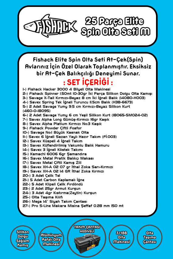 Spin At-Çek Deniz ve Göl Profesyonel Olta Seti Takımı - M - 1.50MT / 10-30GR - 42 Parça Elite - 2