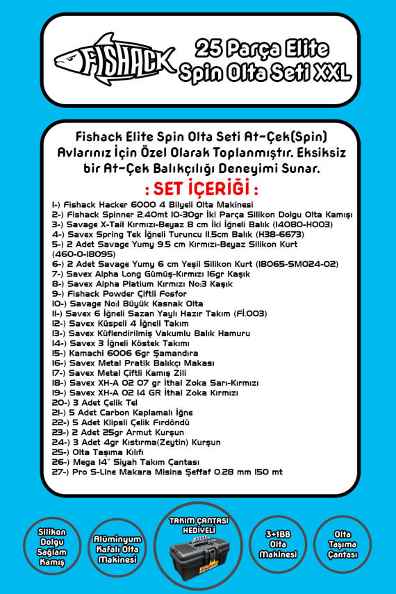 Spin At-Çek Deniz ve Göl Profesyonel Olta Seti Takımı - XXL - 2.40MT / 10-30GR - 42 Parça Elite - 2
