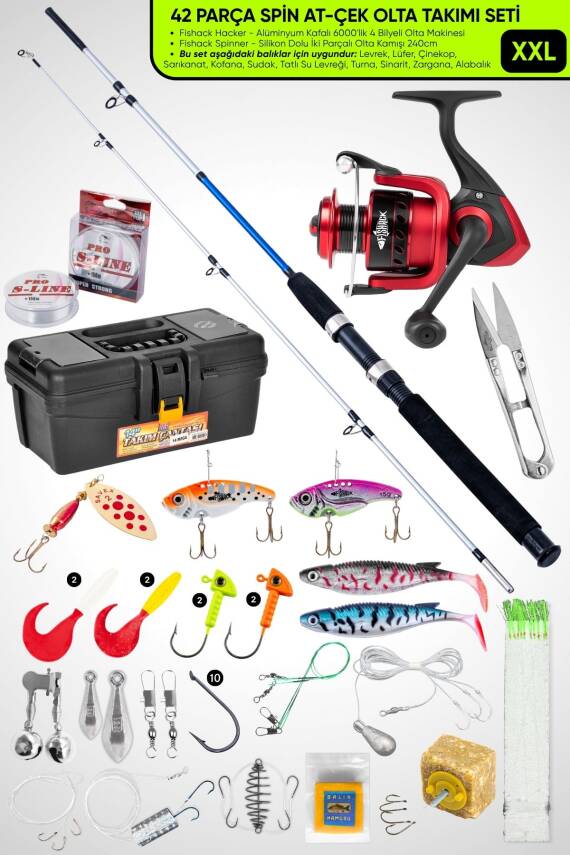 Spin At-Çek Deniz ve Göl Profesyonel Olta Seti Takımı - XXL - 2.40MT / 10-30GR - 42 Parça Elite - 3