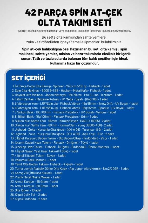 Spin At-Çek Deniz ve Göl Profesyonel Olta Seti Takımı - XXL - 2.40MT / 10-30GR - 42 Parça Elite - 4