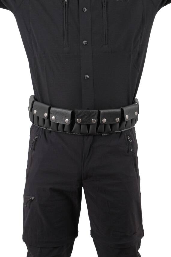 Suni Deri Fişeklik - Savage - Kapaklı - Siyah - 12 CL - 1