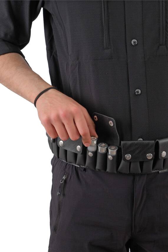 Suni Deri Fişeklik - Savage - Kapaklı - Siyah - 12 CL - 2