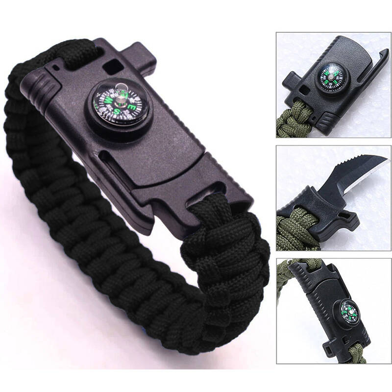 9595 Pusulalı & Bıçaklı Paracord Bileklik Siyah - 1