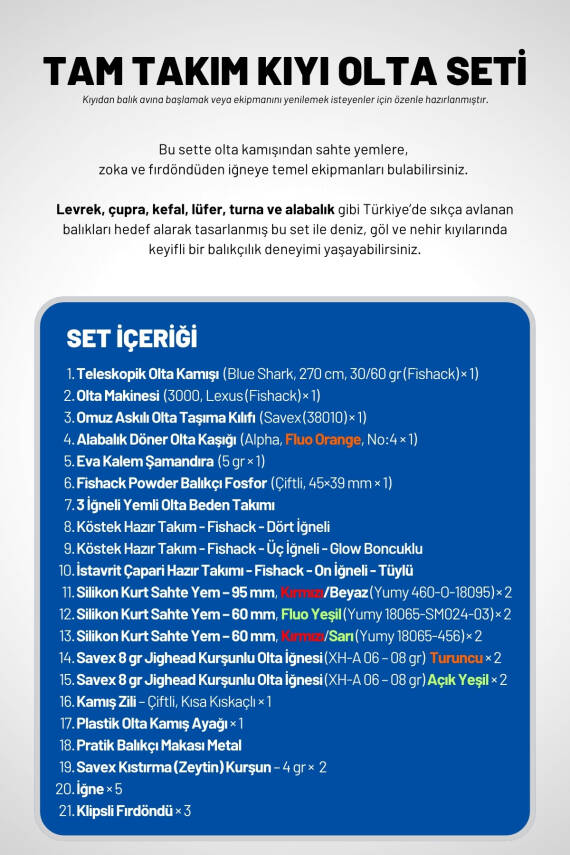 Tam Takım Kıyı Olta Seti - 270cm Kamış 30-60GR / 3000'lik Lexus Olta Makinesi - Taşıma Çantalı - 3