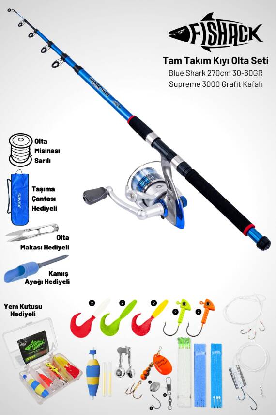 Tam Takım Kıyı Olta Seti - 270cm Kamış 30-60GR / 3000'lik Supreme Olta Makinesi - Taşıma Çantalı - 1