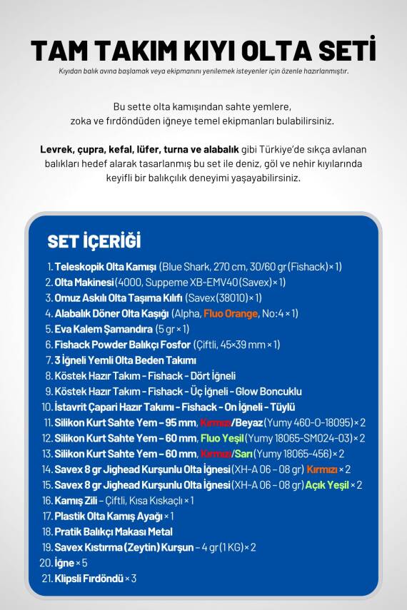 Tam Takım Kıyı Olta Seti - 270cm Kamış 30-60GR / 4000'lik Suppeme Olta Makinesi - Taşıma Çantalı - 3