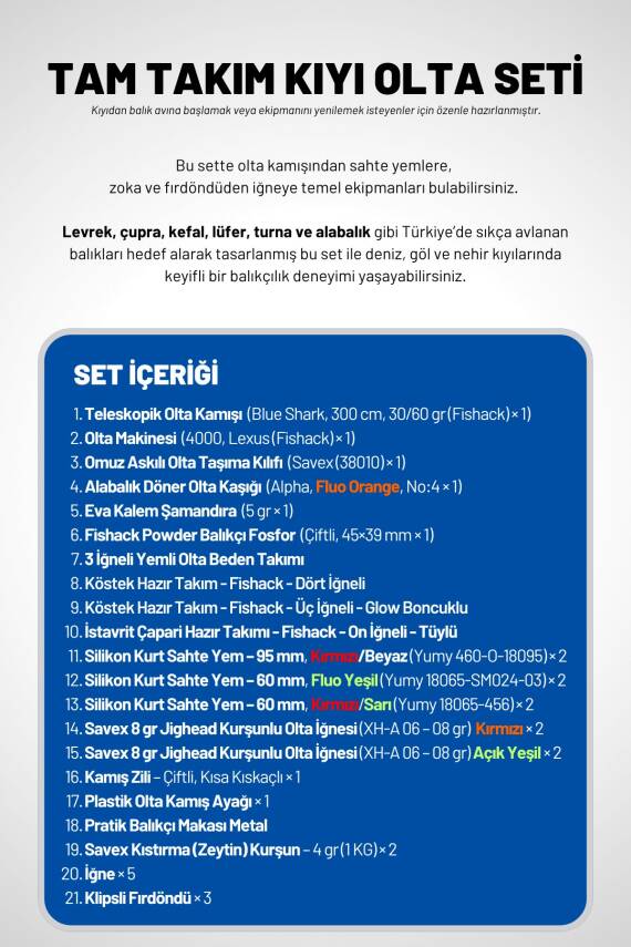 Tam Takım Kıyı Olta Seti - 300cm Kamış 30-60GR / 4000'lik Lexus Olta Makinesi - Taşıma Çantalı - 3