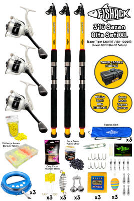 Tam Takım Sazan Olta Seti - 3'lü Set - XL - 3.60MT/50-100GR