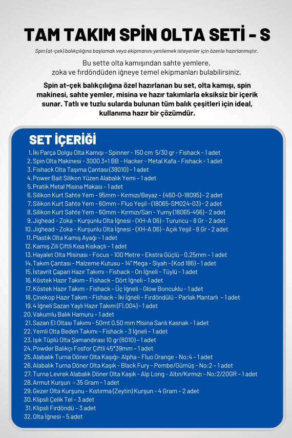 Tam Takım Spin Olta Seti - 150cm Kamış 5-30GR / 3000'lik 3+1BB Makine - S - At-Çek Olta Takımı - 2