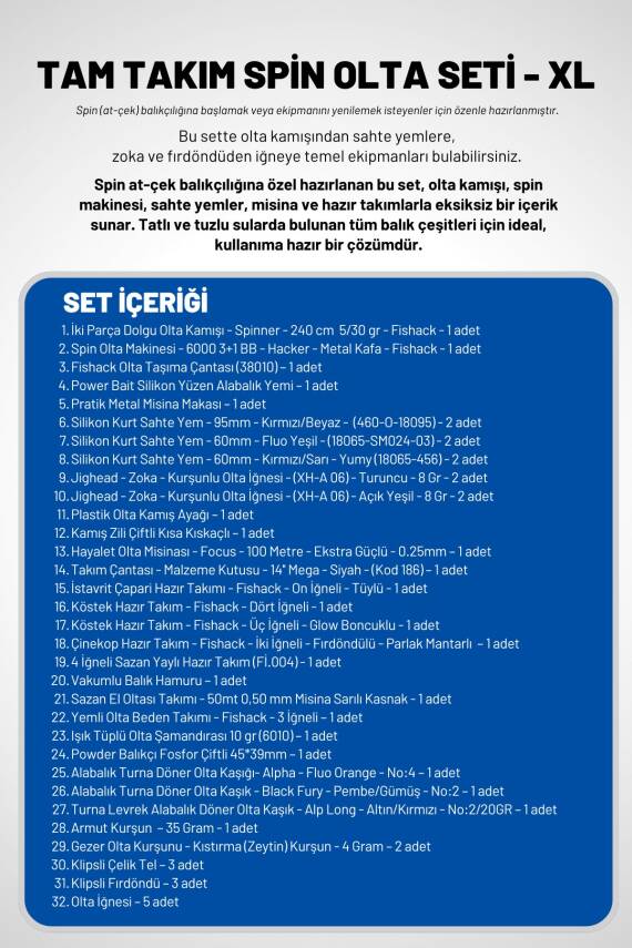 Tam Takım Spin Olta Seti - 240cm Kamış 5-30GR / 6000'lik 3+1BB Makine - XL - At-Çek Olta Takımı - 2