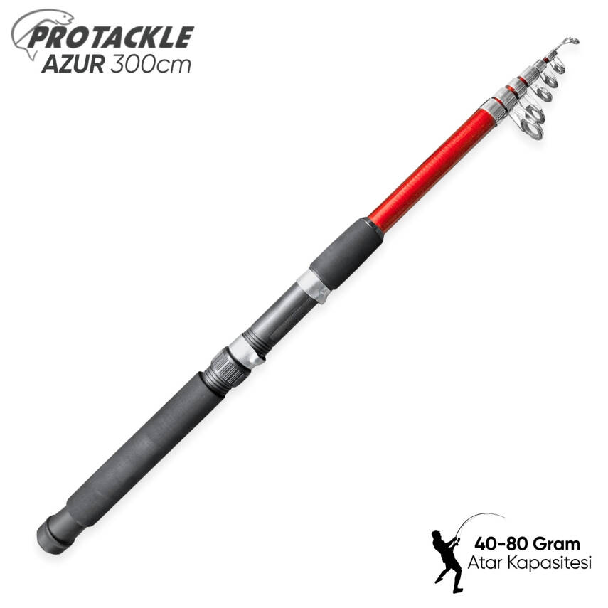 Teleskopik Olta Kamışı - Azur - 300cm - 40/80 Gr - Kırmızı - Protackle - 1