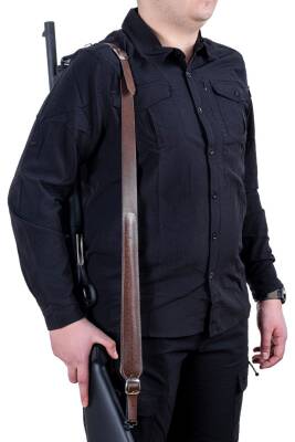 Tüfek Askı Kayışı - Savage - Lüks Deri - Koyu Kahve - 4