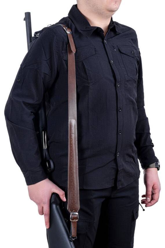 Tüfek Askı Kayışı - Savage - Lüks Deri - Koyu Kahve - 4