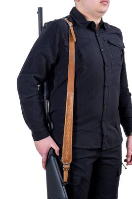 Tüfek Askı Kayışı - Savage - Lüks Deri -Taba - 4