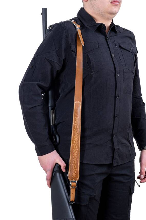 Tüfek Askı Kayışı - Savage - Lüks Deri -Taba - 4