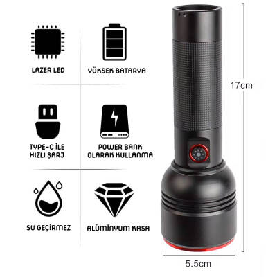 Şarj Edilebilir El Feneri - Wison - 2000 Lümen - 20 Watt - Zoomlu (WS-5572) - 3