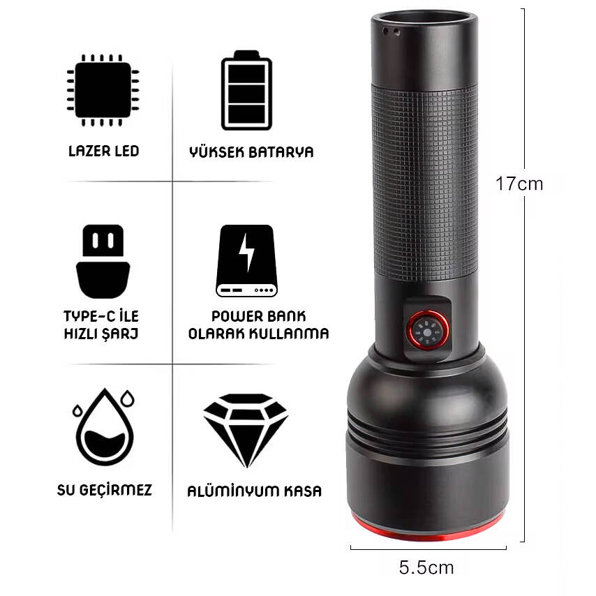 Şarj Edilebilir El Feneri - Wison - 2000 Lümen - 20 Watt - Zoomlu (WS-5572) - 3