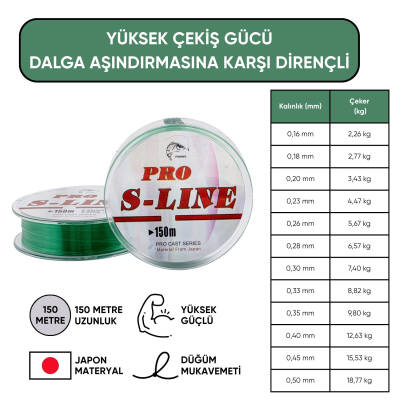 Yeşil Olta Misinası - Japon Materyal - 150 Metre - Pro S-Line - 0,45mm - 2